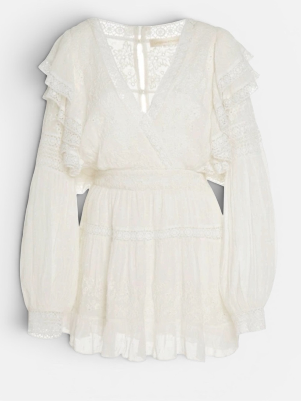 LOVESHACKFANCY Simonna Embroiled Ruffled Silk Mini Dress Size 6